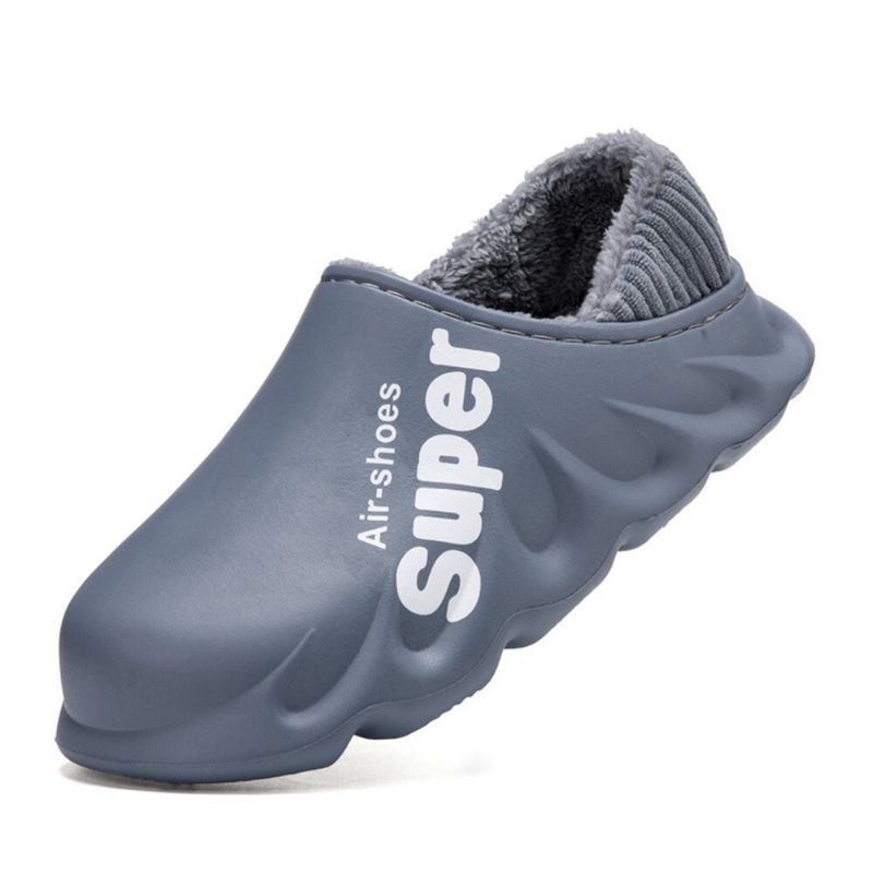 Heren Pu Leer Waterdicht Antislip Elastische Schoen Mond Ontwerp Zachte Warme Thuis Katoenen Slippers