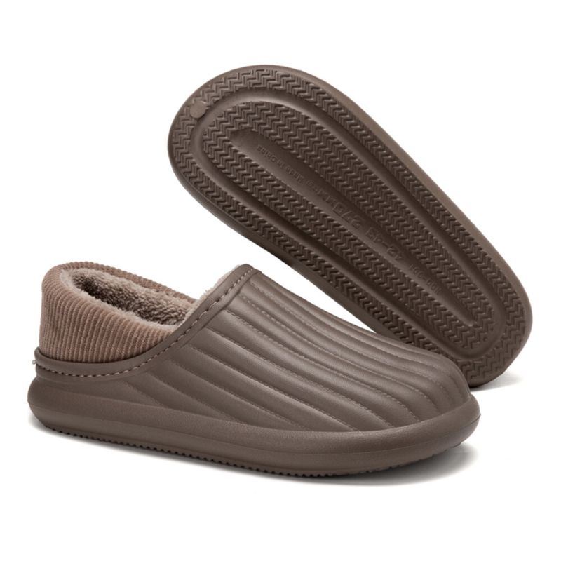 Heren Pure Kleur Ronde Kop Zachte Pluche Warme Dikke Zolen Antislip Met Hak Thuis Katoenen Slippers