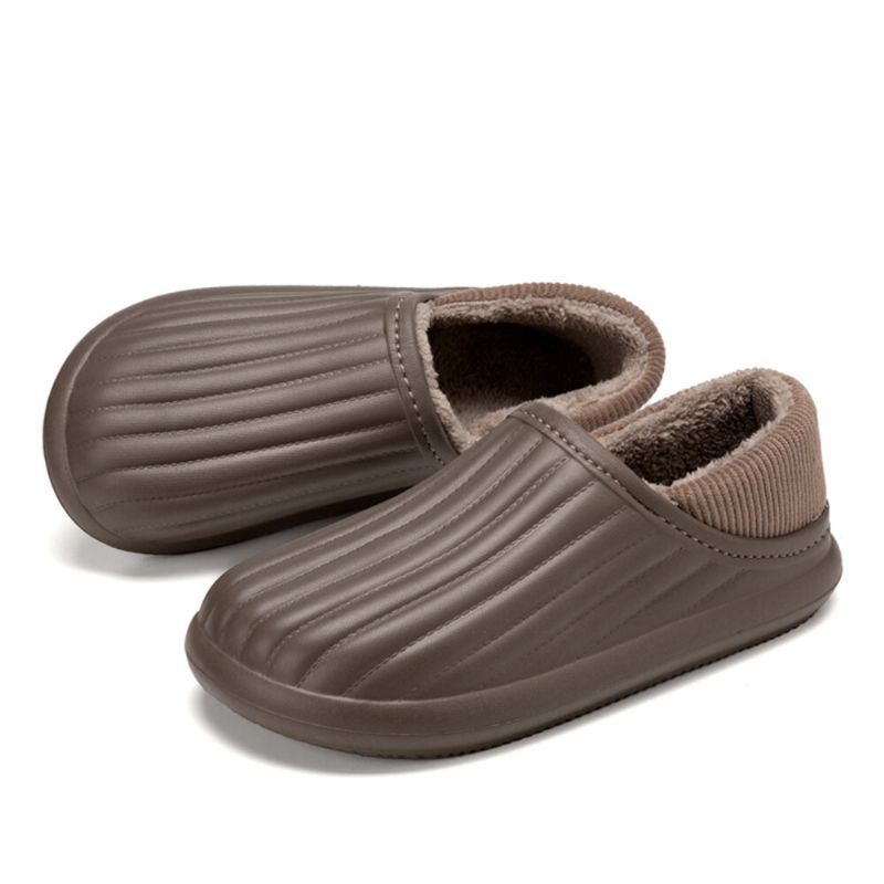 Heren Pure Kleur Ronde Kop Zachte Pluche Warme Dikke Zolen Antislip Met Hak Thuis Katoenen Slippers