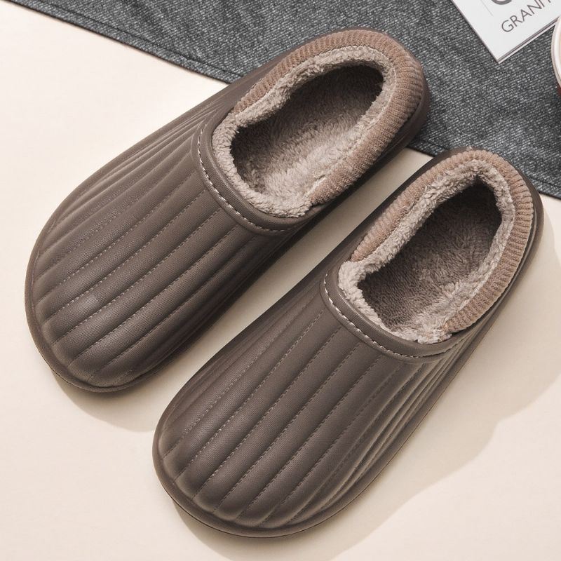 Heren Pure Kleur Ronde Kop Zachte Pluche Warme Dikke Zolen Antislip Met Hak Thuis Katoenen Slippers