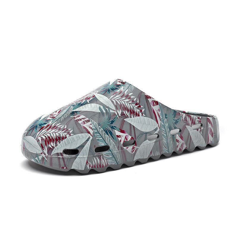 Heren Pvc Kokospalm Print Zachte Dikke Zool Antislip Comfortabel Ademend Zomer Casual Thuis Slide Slippers