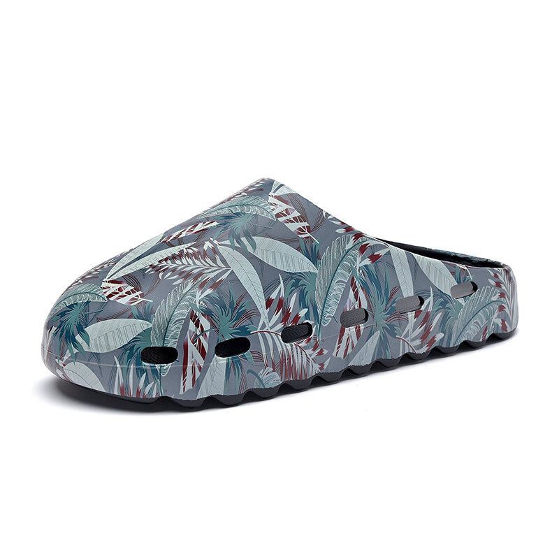 Heren Pvc Kokospalm Print Zachte Dikke Zool Antislip Comfortabel Ademend Zomer Casual Thuis Slide Slippers