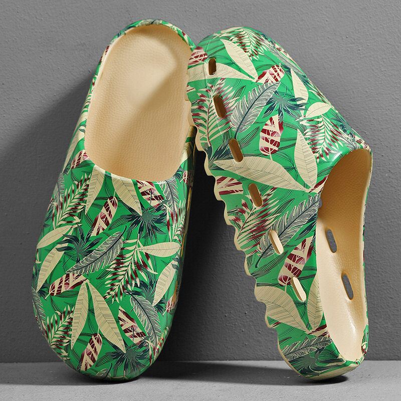 Heren Pvc Kokospalm Print Zachte Dikke Zool Antislip Comfortabel Ademend Zomer Casual Thuis Slide Slippers