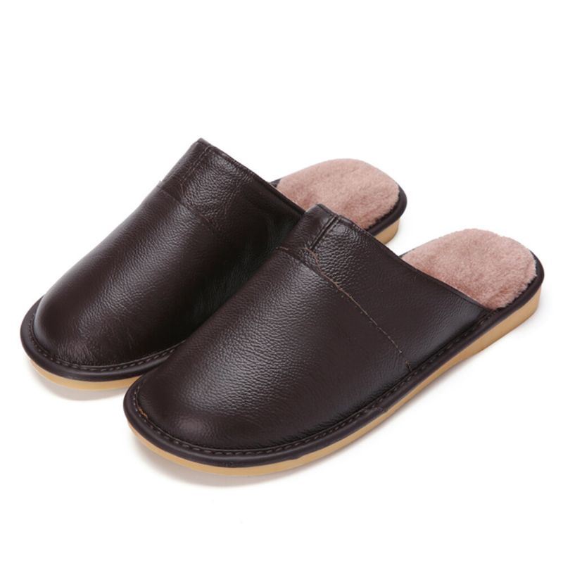 Heren Winter Dikke Zolen Antislip Warmte Comfortabele Lederen Thuis Katoenen Slippers