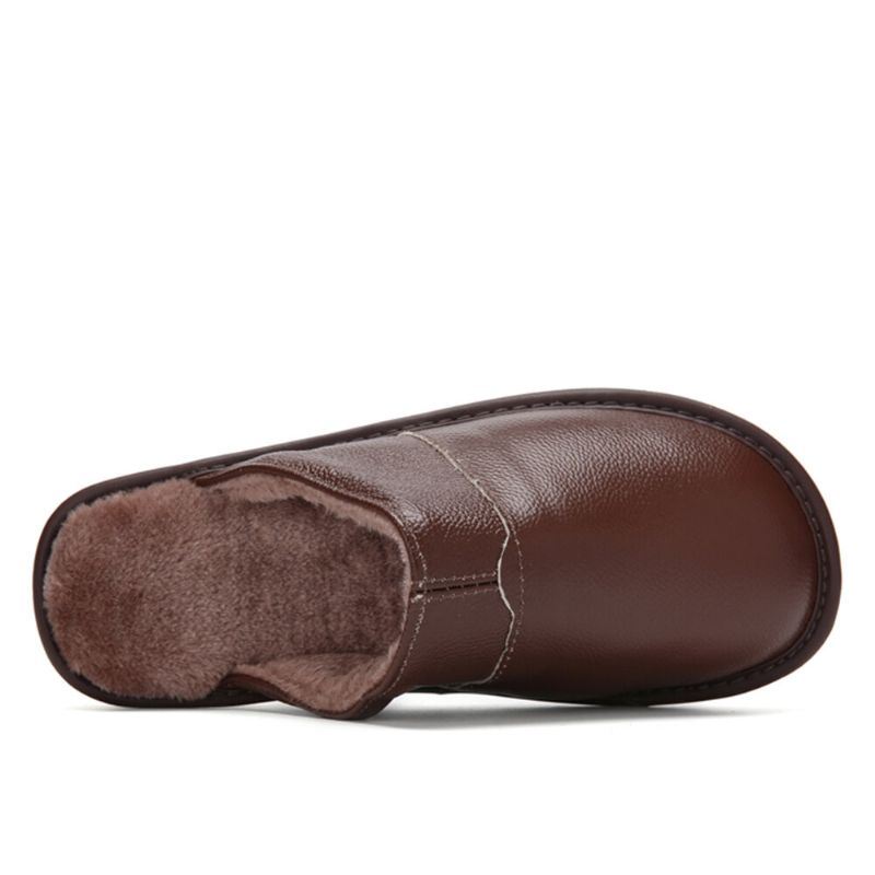 Heren Winter Dikke Zolen Antislip Warmte Comfortabele Lederen Thuis Katoenen Slippers