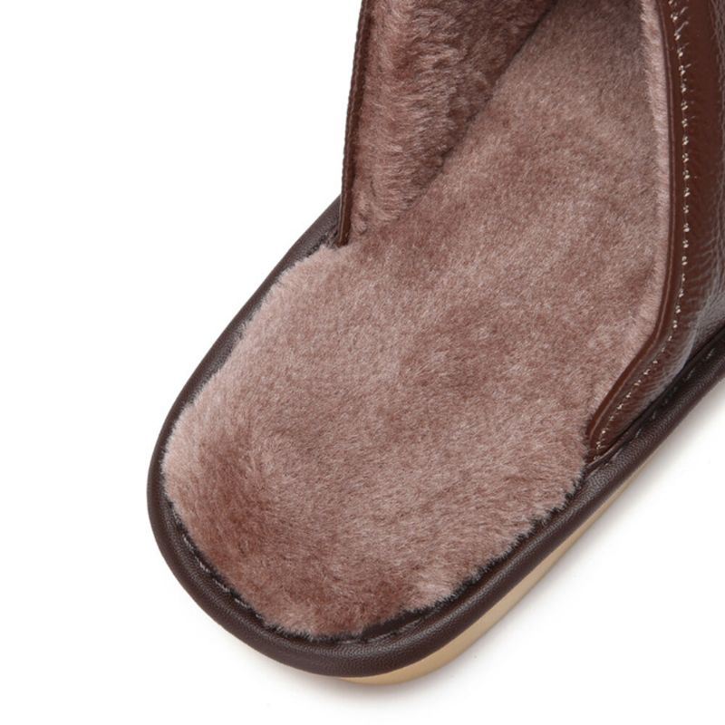 Heren Winter Dikke Zolen Antislip Warmte Comfortabele Lederen Thuis Katoenen Slippers