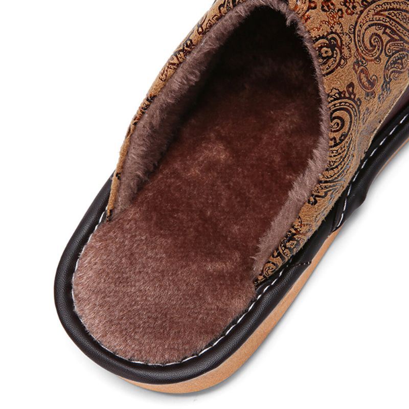 Heren Winter Pu-leer Ronde Teen Warme Easy Slip-on Thuis Katoenen Pantoffels