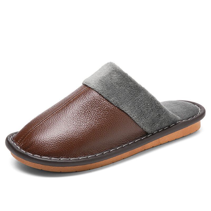 Herenleer Warme Pluche Voering Antislip Zachte Huisslippers