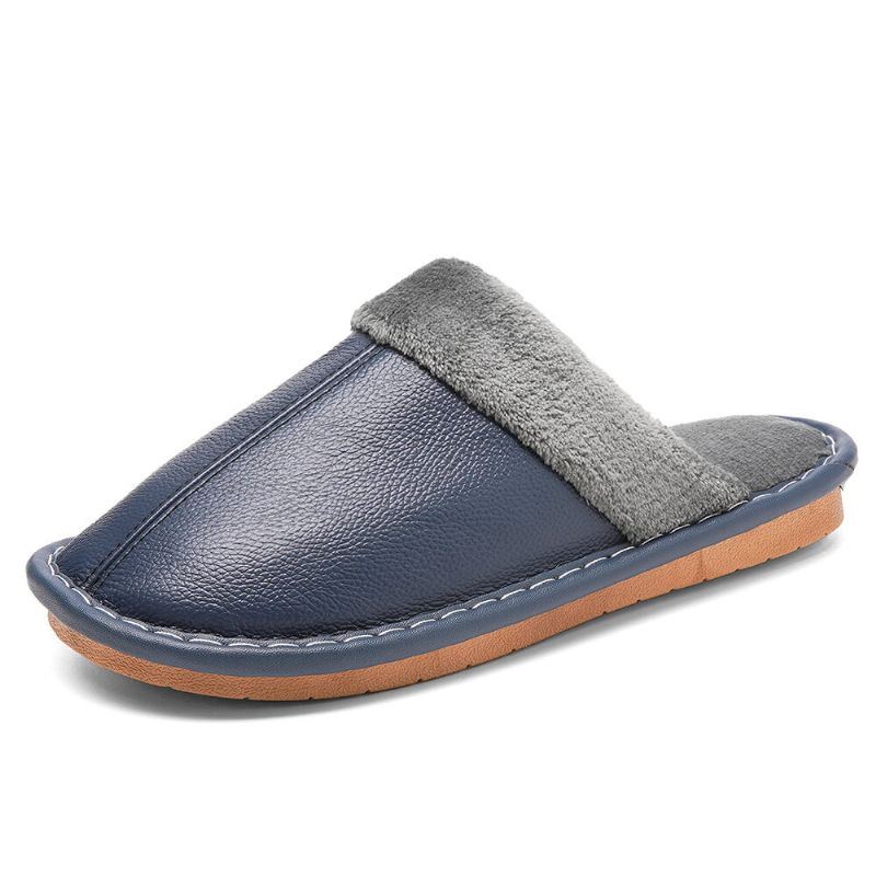 Herenleer Warme Pluche Voering Antislip Zachte Huisslippers