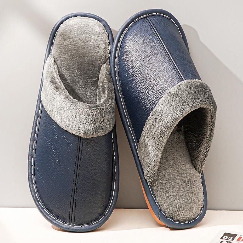 Herenleer Warme Pluche Voering Antislip Zachte Huisslippers