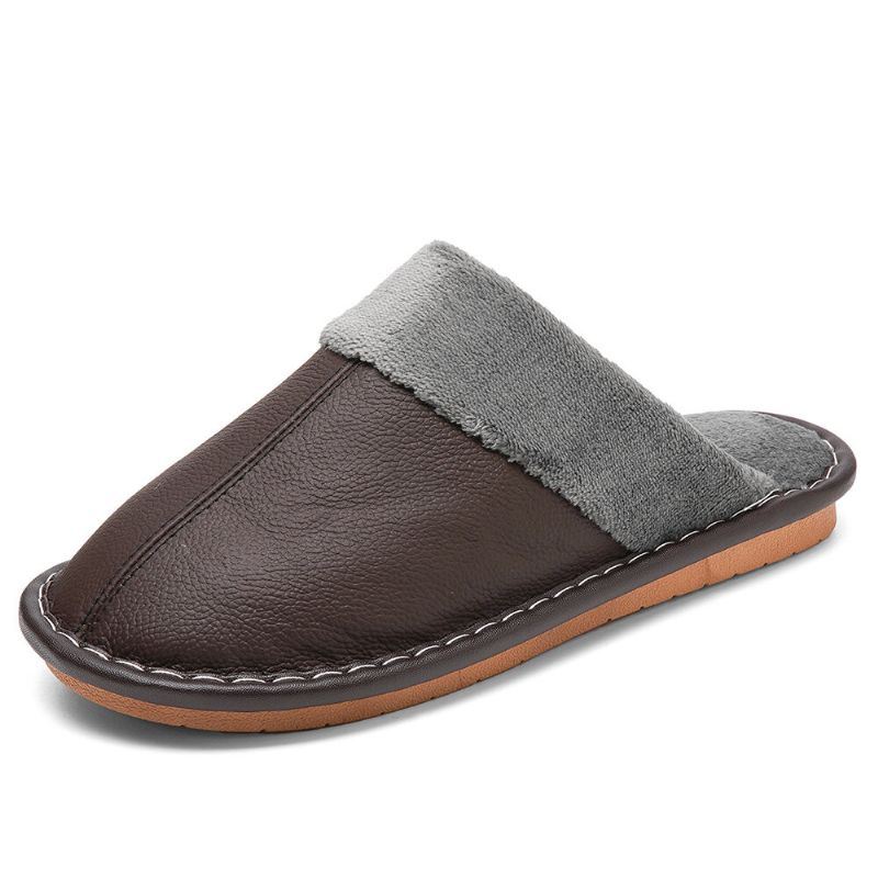 Herenleer Warme Pluche Voering Antislip Zachte Huisslippers