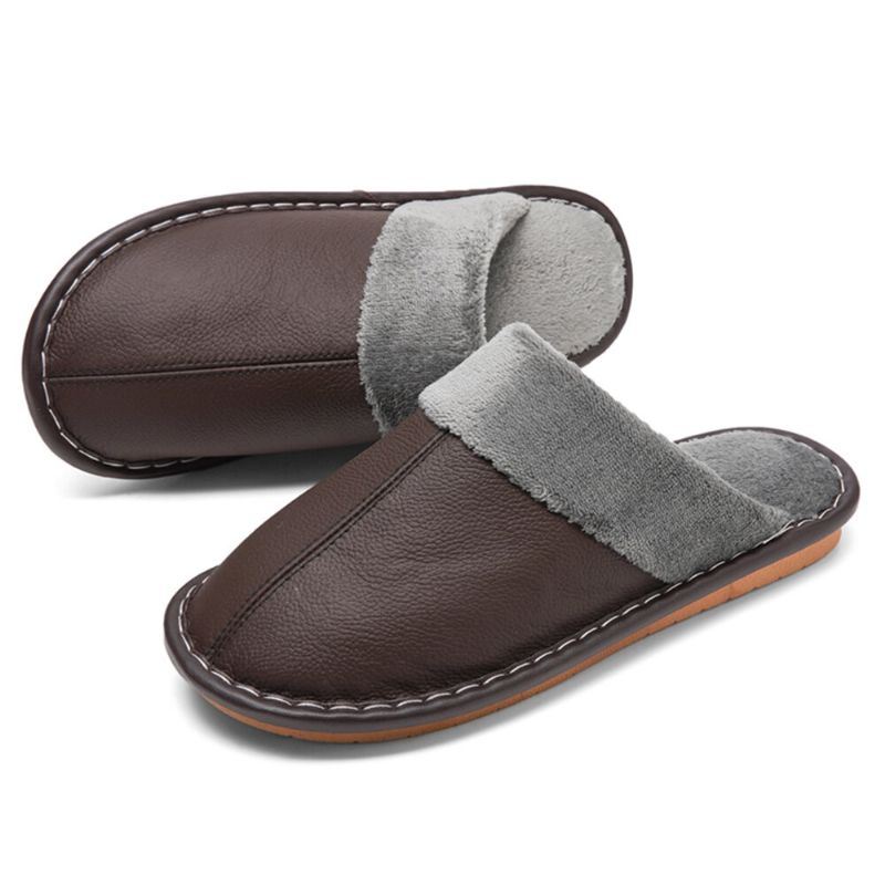 Herenleer Warme Pluche Voering Antislip Zachte Huisslippers