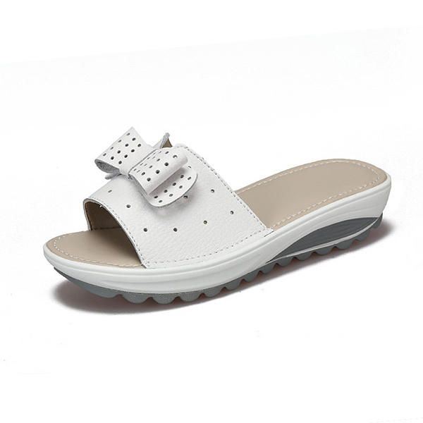 Leren Dames Platform Wedges Slippers