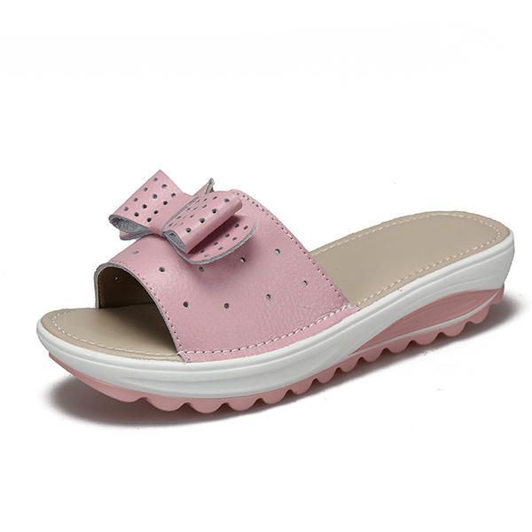 Leren Dames Platform Wedges Slippers