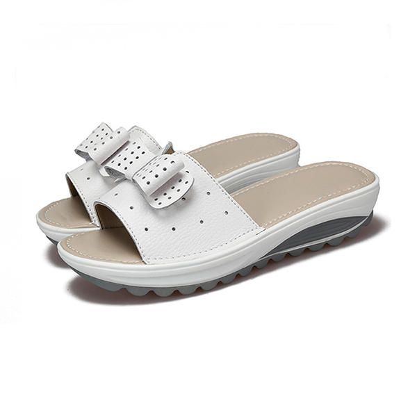 Leren Dames Platform Wedges Slippers