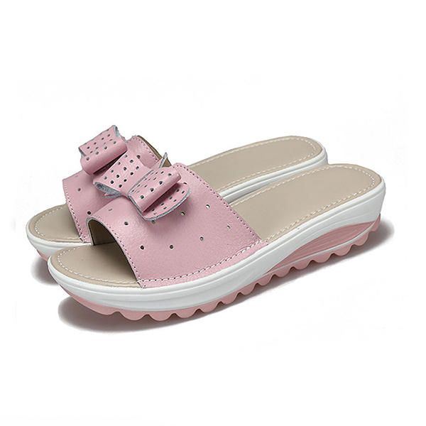 Leren Dames Platform Wedges Slippers