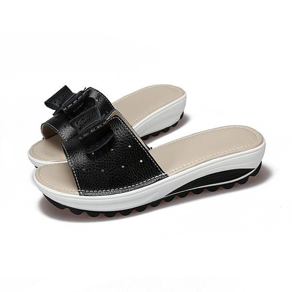 Leren Dames Platform Wedges Slippers