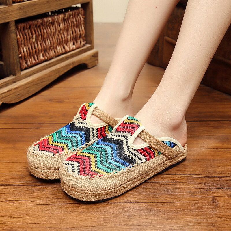 Rainbow Espadrilles Vlas Rugloze Loafers Voor Dames