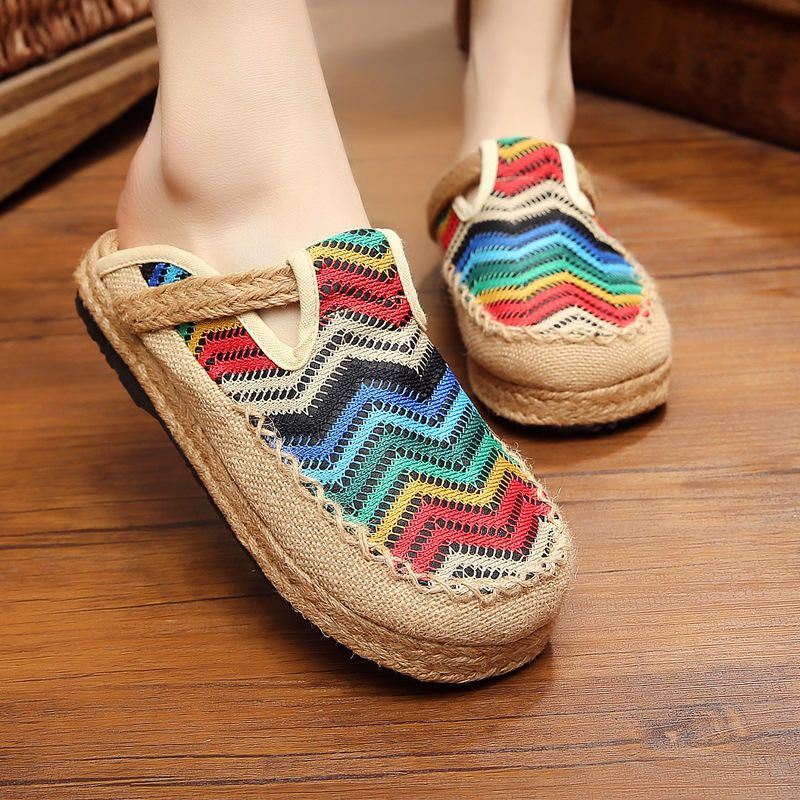 Rainbow Espadrilles Vlas Rugloze Loafers Voor Dames