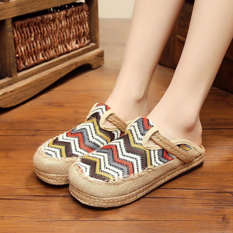 Rainbow Espadrilles Vlas Rugloze Loafers Voor Dames