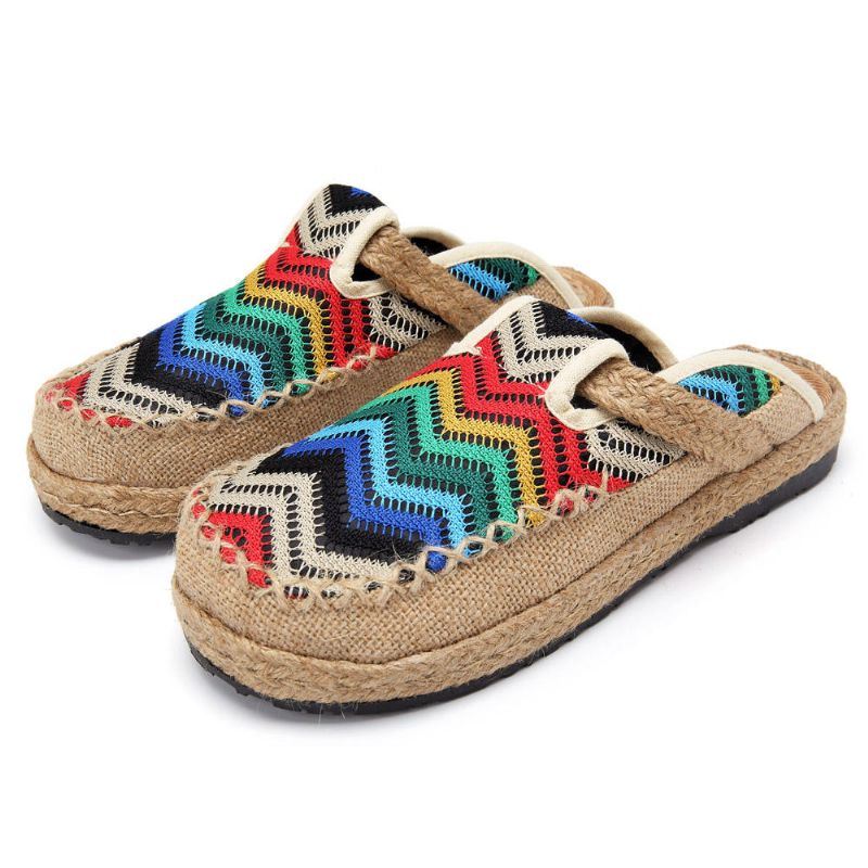 Rainbow Espadrilles Vlas Rugloze Loafers Voor Dames