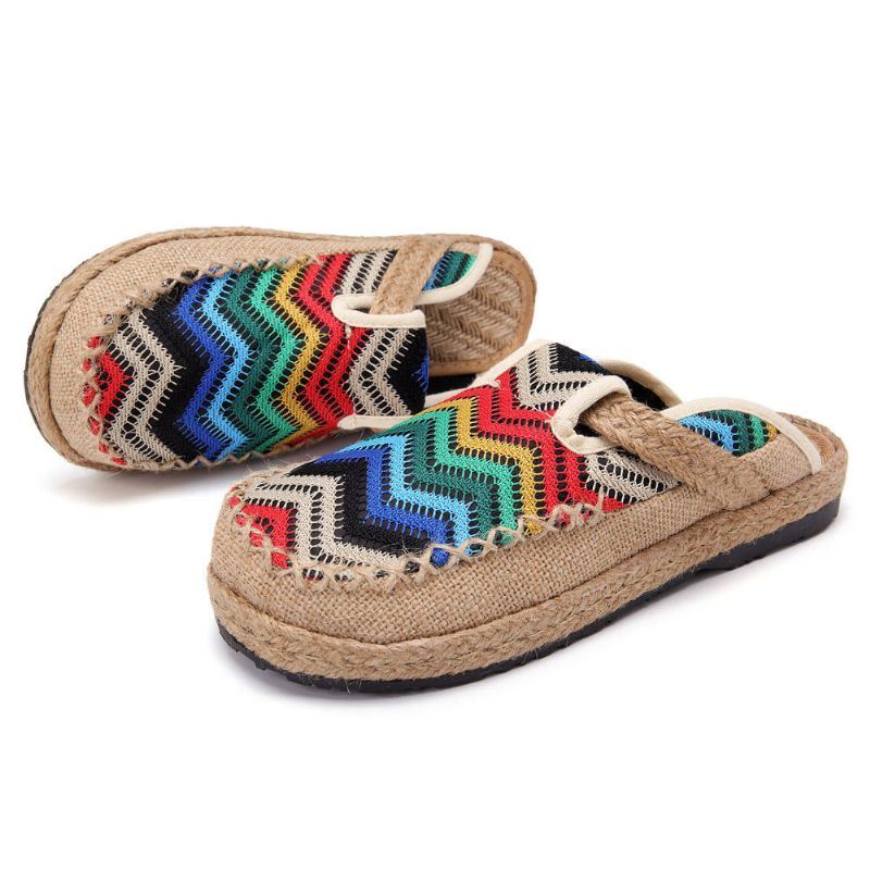 Rainbow Espadrilles Vlas Rugloze Loafers Voor Dames