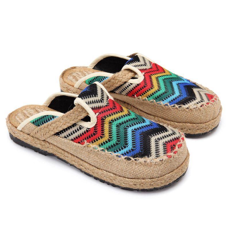 Rainbow Espadrilles Vlas Rugloze Loafers Voor Dames