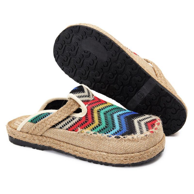 Rainbow Espadrilles Vlas Rugloze Loafers Voor Dames