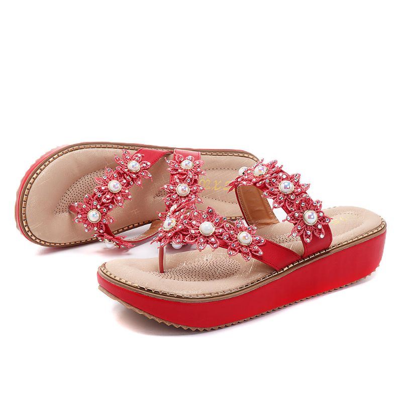 Retro Strass Bloemen Zachte Damesslippers