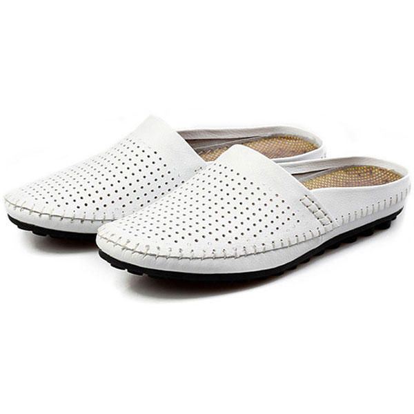 Slipper Heren Uitgehold Casual Strand Instappers In Leer