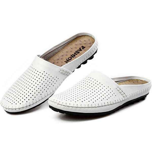 Slipper Heren Uitgehold Casual Strand Instappers In Leer