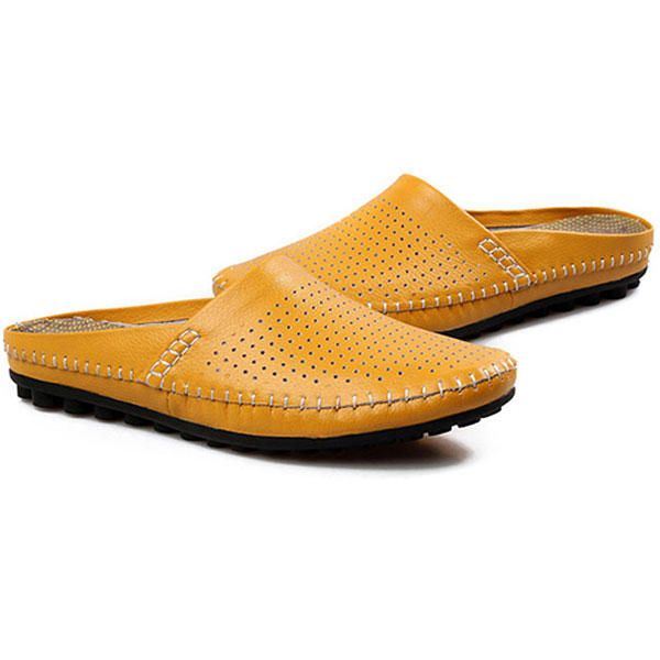 Slipper Heren Uitgehold Casual Strand Instappers In Leer