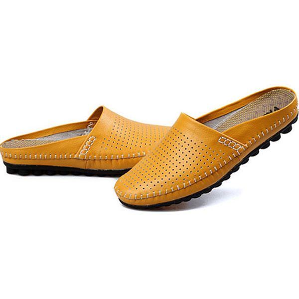 Slipper Heren Uitgehold Casual Strand Instappers In Leer