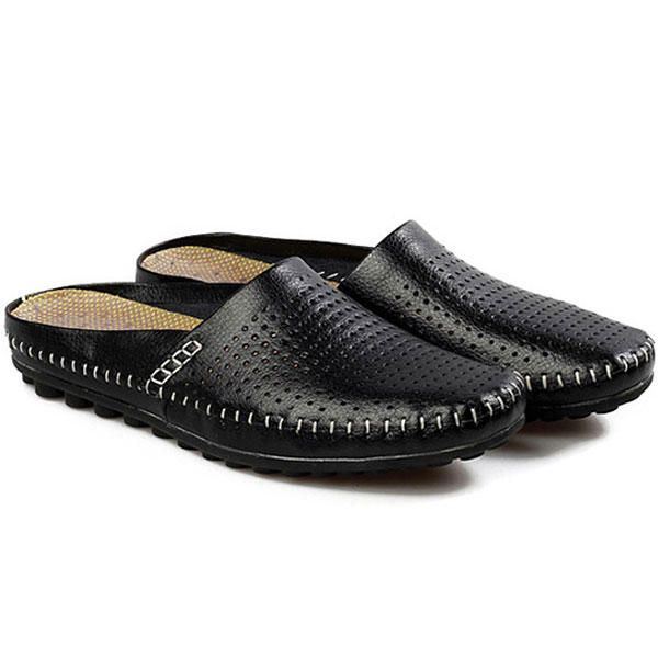 Slipper Heren Uitgehold Casual Strand Instappers In Leer