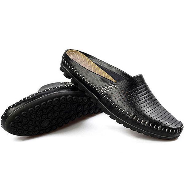 Slipper Heren Uitgehold Casual Strand Instappers In Leer