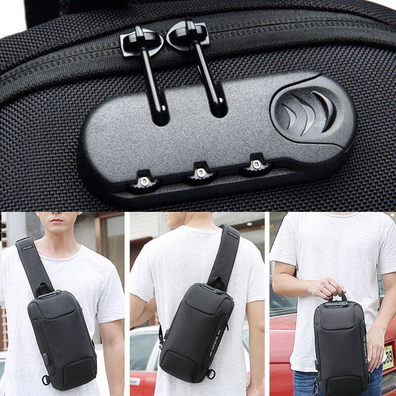 Heren Anti-diefstal Usb Opladen Meerlaagse Waterdichte Crossbodytas Borsttas Sling Bag