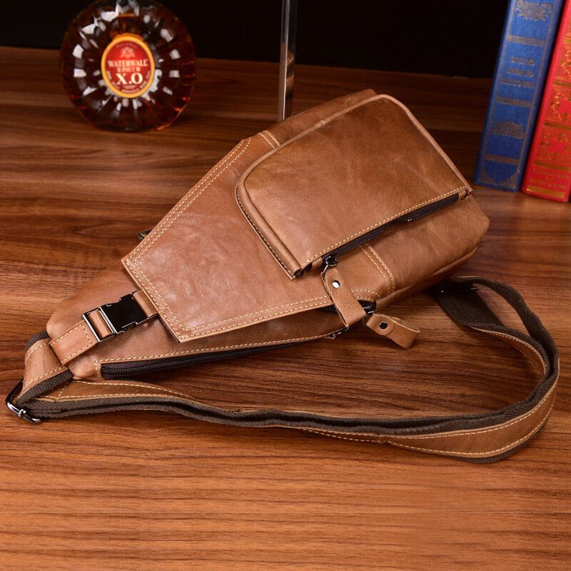 Heren Echt Lederen Multi-pocket Anti-diefstal Borsttas Retro Dragen Waterdichte Crossbody Tas