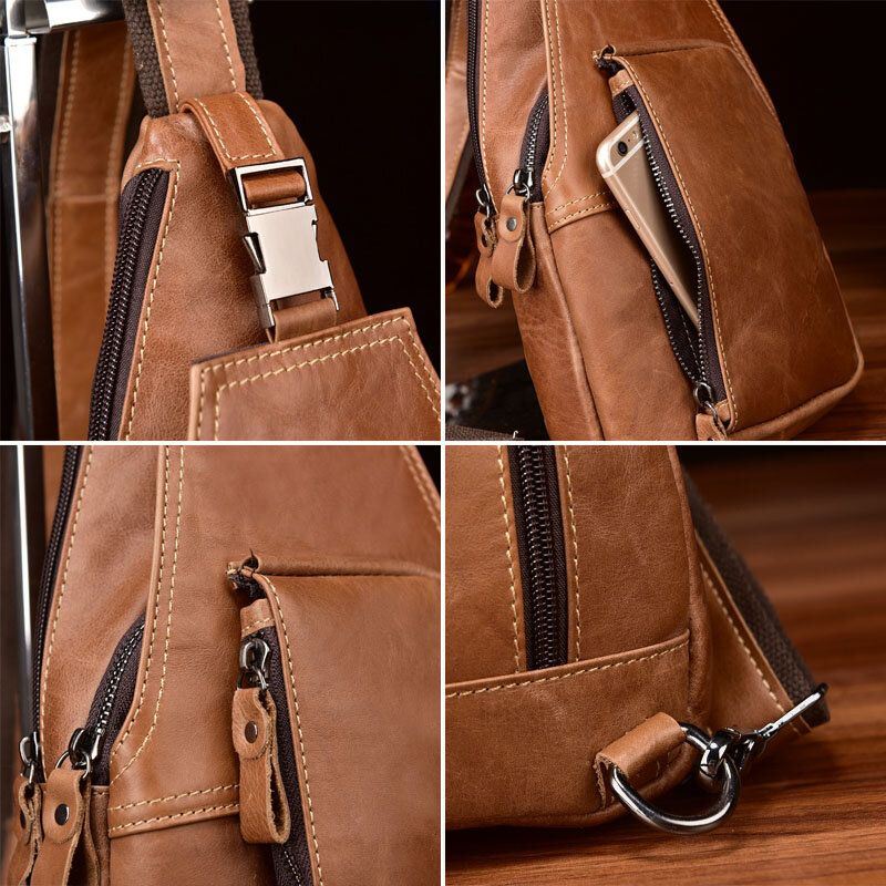 Heren Echt Lederen Multi-pocket Anti-diefstal Borsttas Retro Dragen Waterdichte Crossbody Tas