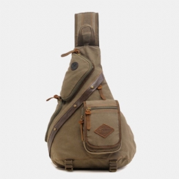 Heren Echt Leer En Canvas Reizen Outdoor Draagtas Multi-pocket Crossbody Tas Borsttas