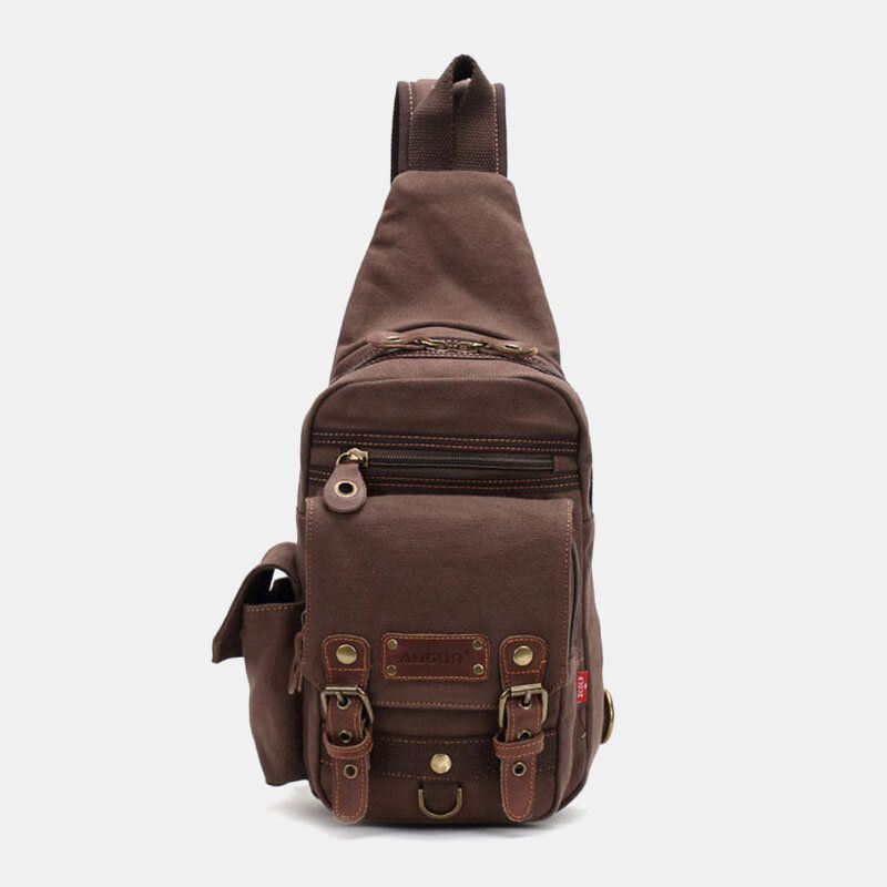 Heren Echt Leer En Canvas Reizen Outdoor Draagtas Persoonlijke Crossbody Tas Borsttas