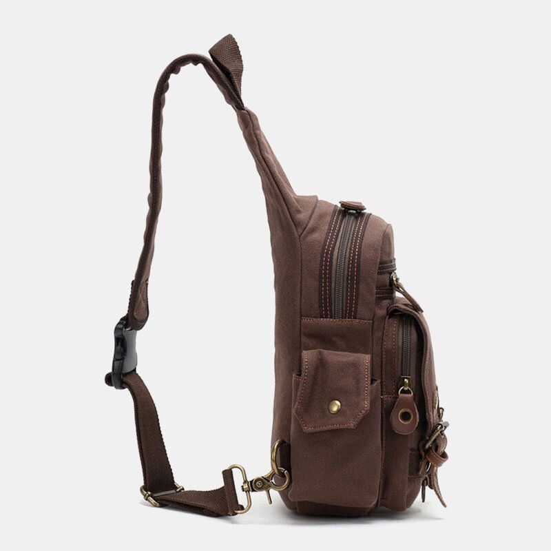 Heren Echt Leer En Canvas Reizen Outdoor Draagtas Persoonlijke Crossbody Tas Borsttas