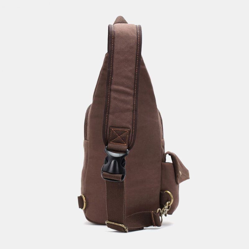 Heren Echt Leer En Canvas Reizen Outdoor Draagtas Persoonlijke Crossbody Tas Borsttas