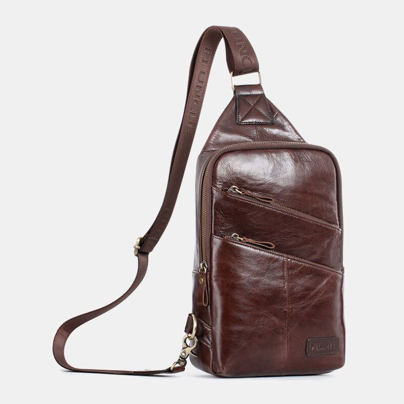 Heren Echt Leer Casual Solid Business Crossbody Tas Schoudertas Borsttas