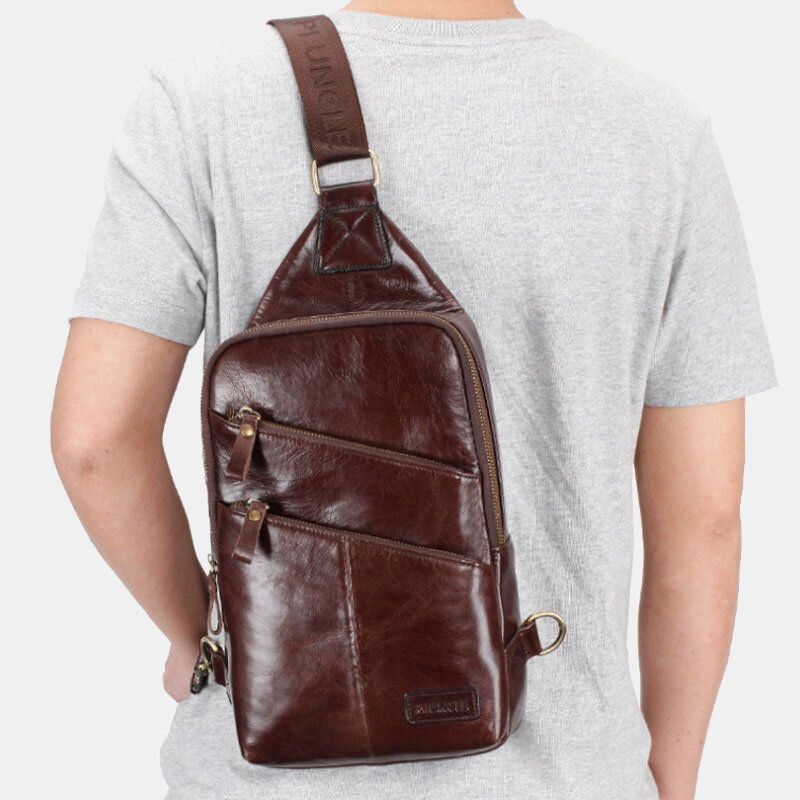 Heren Echt Leer Casual Solid Business Crossbody Tas Schoudertas Borsttas