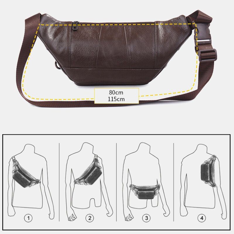 Heren Echt Leer Effen Kleur Multi-carry Crossbody Tas Borsttas Heuptas Heuptas