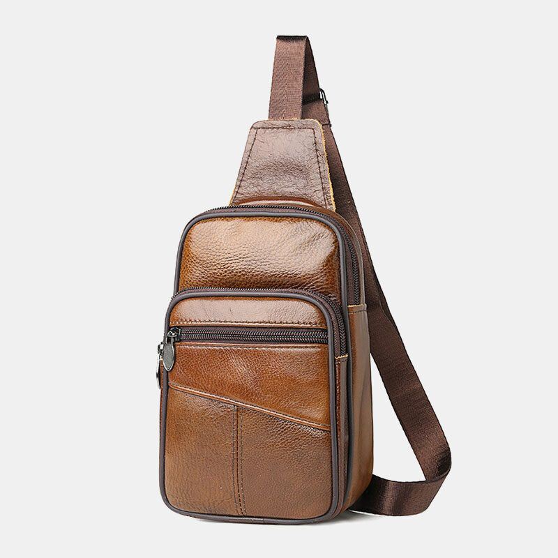 Heren Echt Leer Grote Capaciteit Multi-pocket Slijtvaste Borsttas Crossbody Tas