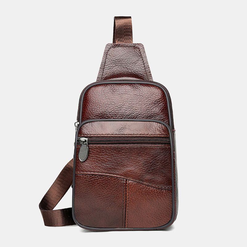 Heren Echt Leer Grote Capaciteit Multi-pocket Slijtvaste Borsttas Crossbody Tas