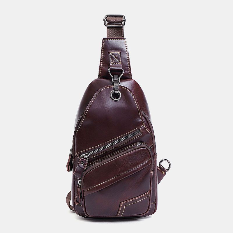 Heren Echt Leer Grote Capaciteit Outdoor Casual Borst Tas Converteerbare Schouderriem Multi-pocket Schoudertas Crossbody Tas