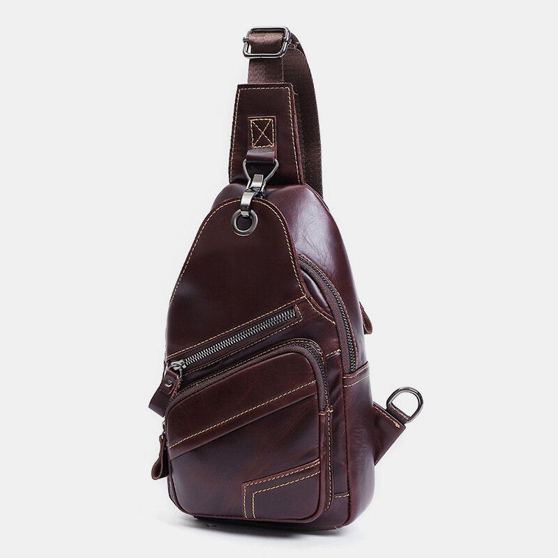 Heren Echt Leer Grote Capaciteit Outdoor Casual Borst Tas Converteerbare Schouderriem Multi-pocket Schoudertas Crossbody Tas