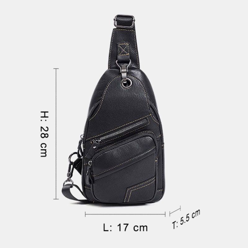 Heren Echt Leer Grote Capaciteit Outdoor Casual Borst Tas Converteerbare Schouderriem Multi-pocket Schoudertas Crossbody Tas